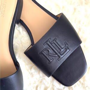 Ralph Lauren Black Sandals with Embossed Heel
